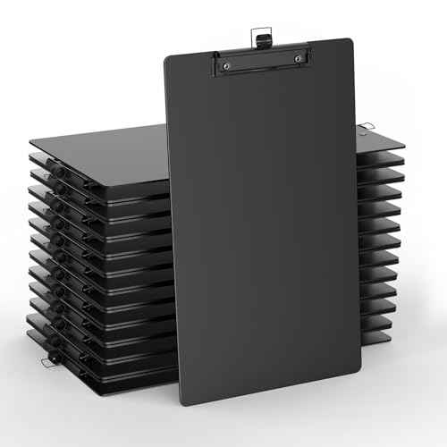 Legal Size Clipboard with Pen Holder, 8.5 x 14 Black Plastic Long Clip Board with Low Profile Clip, 9 x 15 in, Suitable for Legal Lawers and Business, Office Supply(Pack of 25)