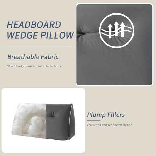 Headboard Wedge Pillows Twin/Twin XL, Ergonomic Bed Triangular Headboard Pillow, Thickened Backrest Cushion for Reading in Dorm Bed Sofa, Dark Grey, 39in