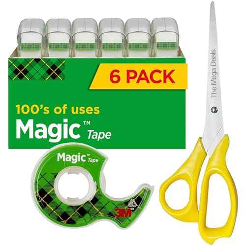 Magic Tape 6 Packs Clear Tape, Magic Tape with Dispensers, Invisible Tape ¨ú x 300 Inches, and a 8 Inch All Purpose Scissors (Gift Pack)