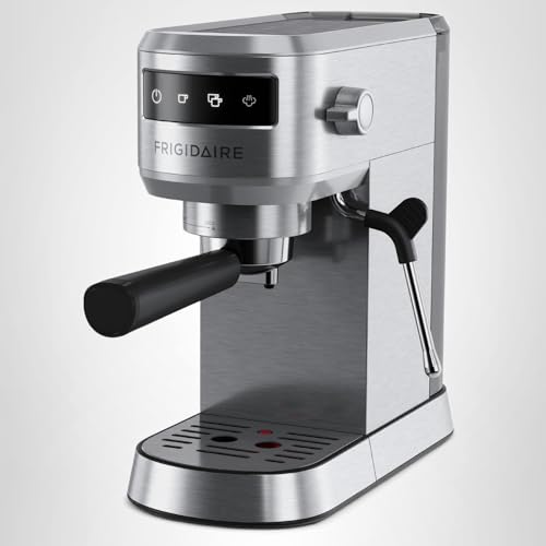 Frigidaire Steam Espresso Maker, Coffee Machine with Milk Frother & Cup Warmer, 20 Bar Pressure, 34 oz Removable Water Tank, Single or Double Shot, Stainless Steel