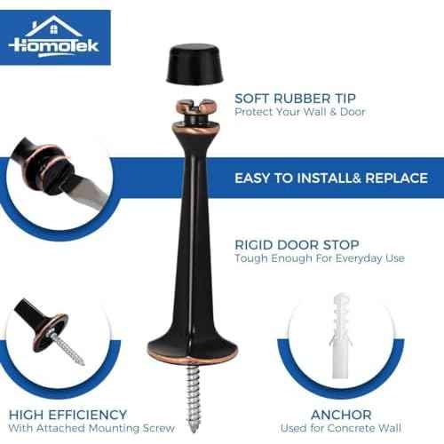 HOMOTEK 36 Pack Heavy Duty Solid Rigid Door Stop with Soft Rubber Tip, Zinc Die Cast Door Stopper Protect Wall & Door, Oil Rubbed Bronze