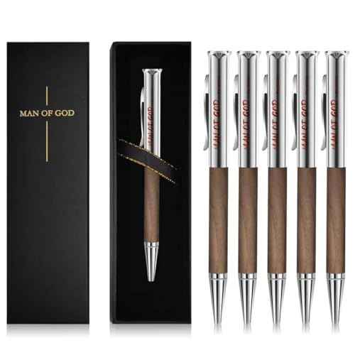 Christian Gifts for Men: Engraved Man of God Luxury Walnut Wood Rollerball Pen - Perfect Pastor Appreciation, Father's Day & Christian Graduation Gifts 5pcs (5)