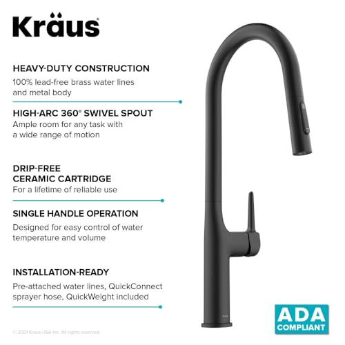 KRAUS Oletto Tall Modern Pull-Down Single Handle Kitchen Faucet in Matte Black, KPF-3101MB