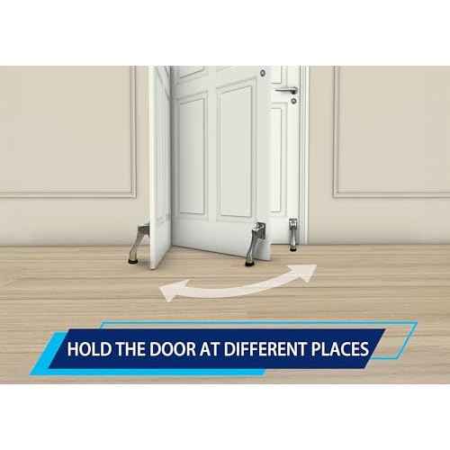 QCAA Heavy Duty Kickdown Door Stopper, 4", Zinc Die Cast, Satin Chrome, 4 Pack, Made in Taiwan