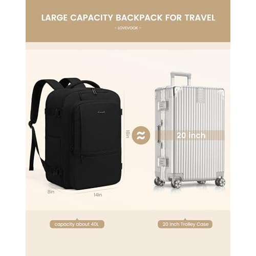 LOVEVOOK Travel Backpack for Women & Men, 40L Large Carry On Backpack Airline Approved, TSA Personal Item Weekender Bag, Water Resistant Laptop Backpack with 3 Packing Cubes for Travel Essentials