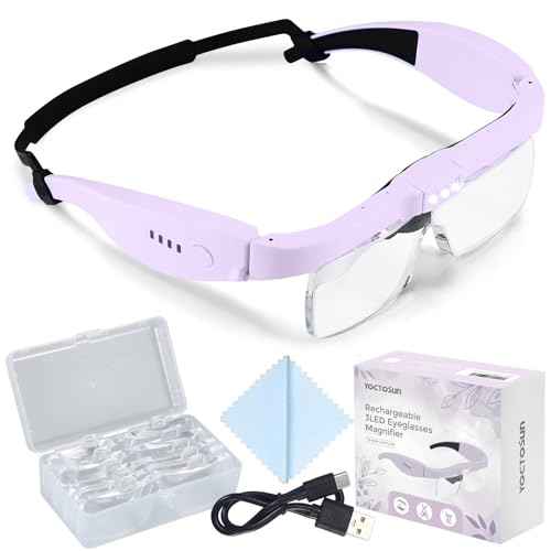 YOCTOSUN Magnifying Glass with Light, Magnifying Glasses for Close Work with 5 Detachable Lenses 0.75X,1.25X,2.0X,3.0X,4.0X, Headband Magnifier for Jewelry, Crafts,Hobby