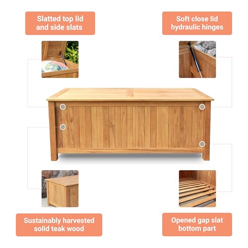 Cambridge Casual Arie 60-Inch Teak Outdoor Deck Box Storage Chest, Weather-Resistant Patio Organizer with Soft-Close Lid for Pool, Garden & Backyard