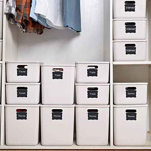 Reusable Storage Bin Labels - Clip On Closet & Basket Holder with 2 White Chalk Labels