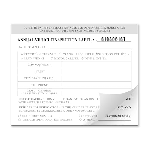 Annual Vehicle Inspection Report Form with Red Exterior Aluminum Inspection Label (6"x3.5"), and White Interior Inspection Label (5"x4") 25-pk