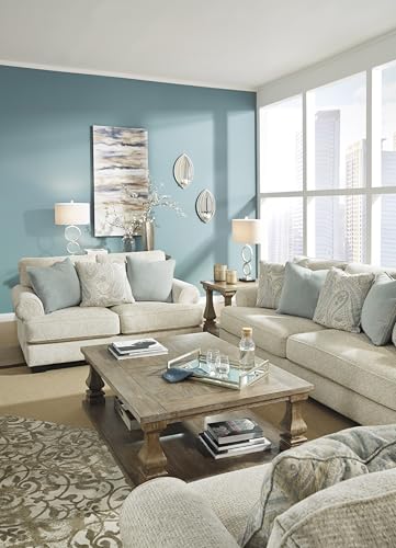 Signature Design by Ashley Monaghan Vintage Loveseat with Accent Pillows, Reversible Cushions and Rolled Arms, Beige