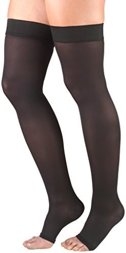 Truform Women's Compression Stockings, 20-30 mmHg, Thigh High Length, Open Toe, Opaque, Black, X-Large