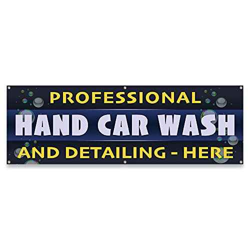 Professional Car Wash and Detailing Here | 24" X 72" Banner | Heavy Duty 13oz. Outdoor Vinyl Single Sided with Grommets | Made in The USA