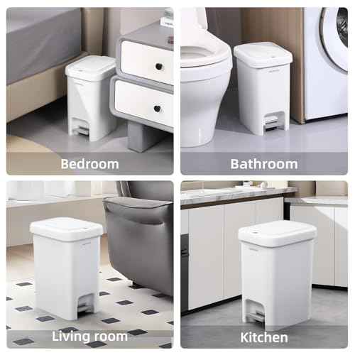 MOPALL Bathroom Trash Can with Lid Soft Close, 16.5L/4.4Gal Slim Trash Can with Pop-Up Lid & Step On Foot Pedal, Garbage Can Waste Bin Trash Bin Wastebasket for Home Kitchen Garage Apartment Office RV