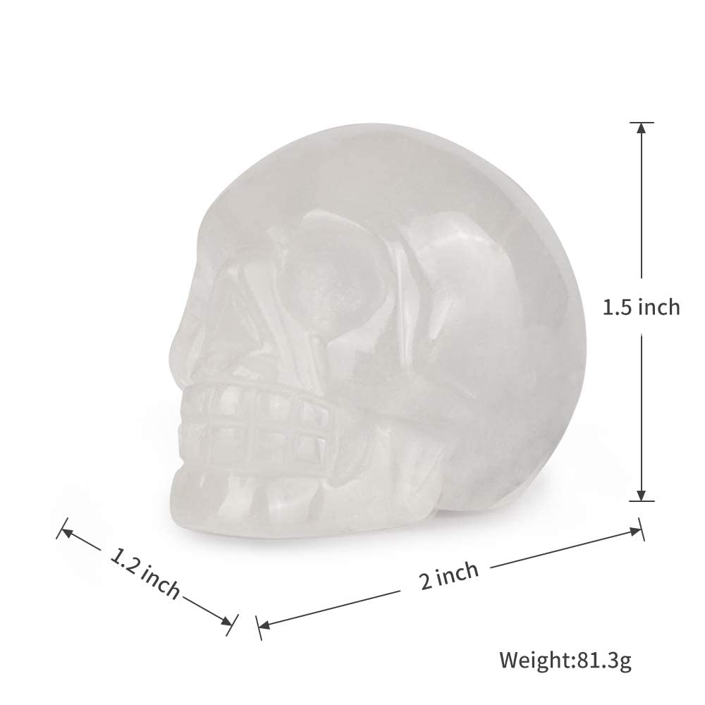 Artistone 2.0" Clear Quartz Crystal Skull Head Decor Statue Healing Stones,Hand Carved Gemstone Skull Figurine Stone for Halloween Carnival Party,Personality Bar,Home,Office