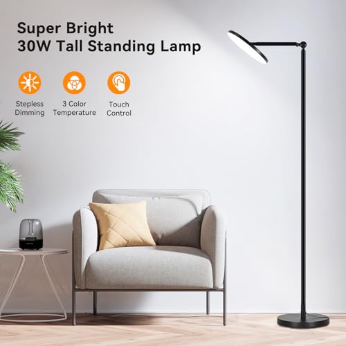 Floor Lamps for Living Room, 30W Super Bright LED Floor Lamp, Stepless Dimmable Tall Standing Lamp, Torchiere Floor Lamps with Touch Control, Modern Floor Lamp for Bedroom, Office