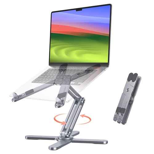OMOTON 360Â¡Ã Rotating Laptop Stand Riser for Desk, Ergonomic Foldable Computer Stand Adjustable Height Angles for Collaborative Work, Easy Storage Fit Macbooks,All Laptops up to 16 inches, Space Grey