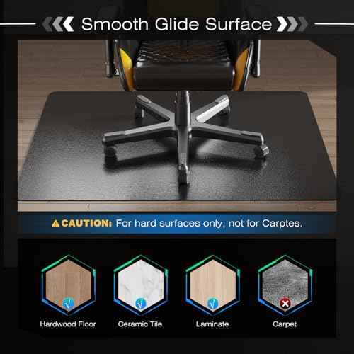 Chair Mat for Hardwood Floor, 60" x 50" Easy Glide Large Chair Mat for Rolling Chair, Anti-Slip Floor Protector Under Desk Mat, Vinyl Floor Mat for Gaming Room Home Office, Black