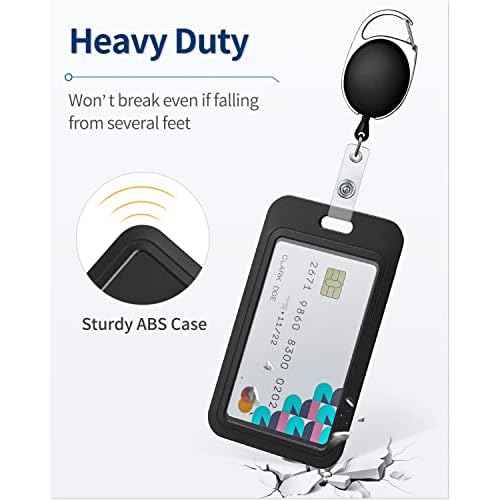 Uniclife 1 Pack Sliding ID Badge Holder Hard Black Vertical Plastic Card Case Protector Pouch with Clear Window for Office School ID Credit Cards Proximity Key Cards Driver¡¯s Licenses and Passes