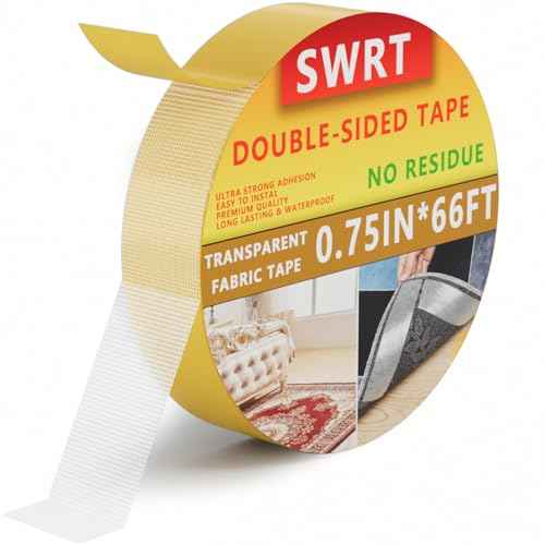 SWRT Double Sided Fabric Tape 0.75" x 66FT ? Heavy Duty, Clear, No Residue, Strong Adhesion for Carpet, Crafts, Clothing, Bookbinding Outdoor & Indoor Use