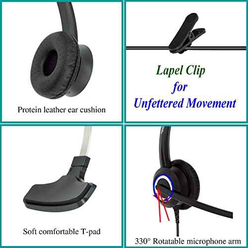 RJ9 Corded Office Headset HD Voice for MITEL Nortel Meridian NEC Polycom Packet 8 ShoreTel Xblue IP Phones, Plus 3.5mm Adapter (Monaural)