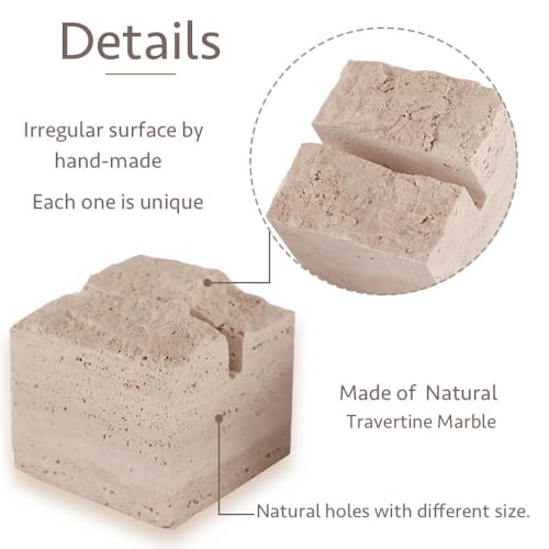4 pcs Natural Travertine Place Card holder - Handmade Polished Wedding Table Signs, Multi-Use Memo Holder for Escort Cards, Photos & Business Cards (2.36"x2.36"x1.96")