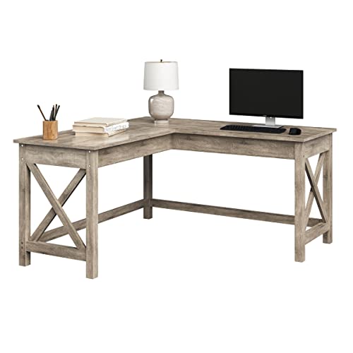 Lavish Home Computer Desk - L-Shaped Desk with X-Pattern Legs - for Office, Computer, or Craft Table - Desks for Home Office (Light Gray Wood Finish)