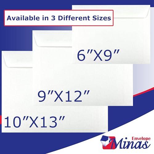 500 Minas Envelope 6" x 9" Booklet Envelopes (Open Side), Sturdy 24lb. White, Strong Gum Flap, 500/Box