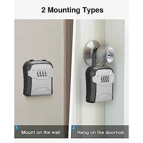 Puroma Lock Box, Key Lock Box Wall Mount & Portable Combination Lockbox with Resettable Code, Security Lockbox for Outside House Keys, Apartment Realtors Spare Keys Storage (4 Pack, Gray)