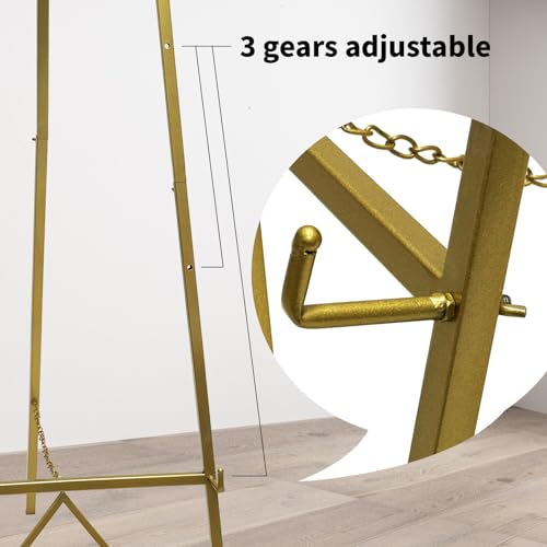 58 Inch Iron Adjustable Arts & Crafts Easels,Metal Easel Stand with Chain Support for Mirror,Floor Easels for Display Wedding Sign(Gold)