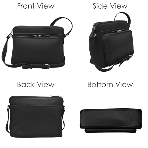 Genuine Soft Leather Cross Body Bag with Front Organizer Wallet,Black