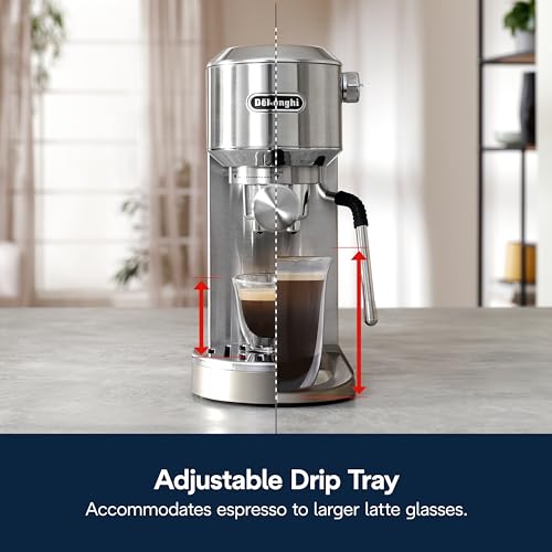 De'Longhi Dedica Duo Compact Espresso Machine - Cold Brew Coffee Maker with Milk Frother Wand- for Espresso, Hot & Iced Coffee, Cappuccinos, Lattes & Home Barista Brewing, Stainless Steel Finish