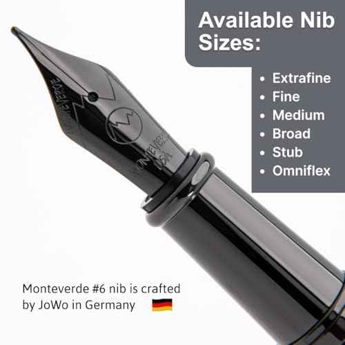 Monteverde USA Impressa Fountain Pen Black with 18 Karat Rose Gold Trim - Stub Point - JoWo German Nib