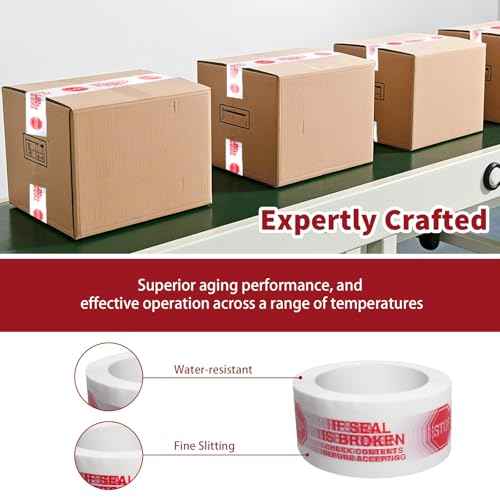 12 Rolls Security Tamper Proof Tape with Tape Dispenser 2 Inch x 110 Yards x 2 Mil Pre Printed Stop Sign Sealing Tape for Moving Heavy Duty Packing