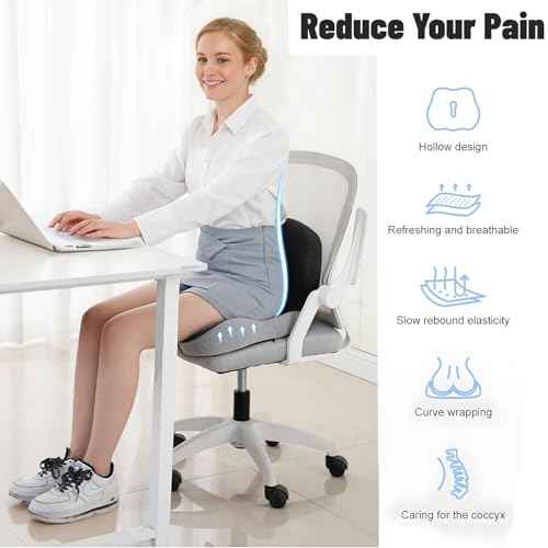Memory Foam Seat Cushion for Truck Drivers, Office Chairs, Car Seats Ergonomic Chair Cushion, Sciatica & Tailbone Relief Ergonomic Pressure Relief Pad for Long Sitting (Black)