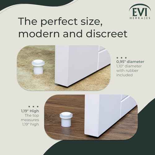 EVI Door Stops |White Stainless Steel Door Stopper - Screw Fastening - White Rubber Protector - 0.95 x 1.19 Inch Door Stop