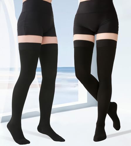 MGANG Medical 20-30 mmHg Compression Stockings for Women & Men, Pair, Thigh High Graduated Compression Socks, Closed Toe, Opaque, Support for Varicose Veins, Edema, DVT, Swelling, Flight, Black XXL