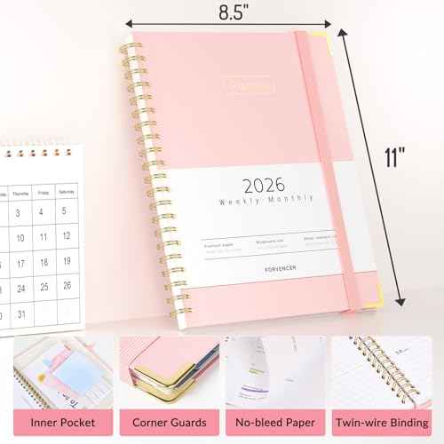 Forvencer 2026 Planner, Hardcover Calendar Planner Weekly and Monthly, January 2026 - December 2026, 8.5" x 11", Spiral Agenda Book with Tabs, Exquisite Daily Journal with Inner Pocket, Organizer Notebook for Office Home School, A4 Size, Navy Blue