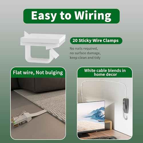 Telephone Extension Cord 350 Ft, Anti-UV Weatherproof Phone Cable Line Wire with Standard RJ11 Plug for Landline Modem Fax Machine Outdoor with Couplers&Clip Holders&Connectors -Flat-White