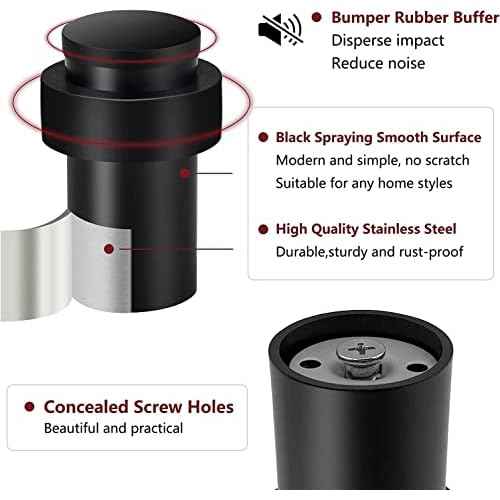KOLAKO Door Stoppers, 16 Pack Cylindrical Floor Mount Door Stop Black Heavy Duty Door Stops Stainless Steel Metal Safety Floor Doorstops for Wall
