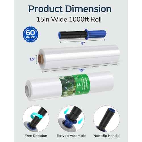 Stretch Warp Film- FugaCity 3 Pack Heavy Duty Shrink Wrap Roll with Handles 15" x 1000 Feet, 60 Gauge Industrial Strength for Pallet Wrap, Furniture Wrapping Moving & Protection