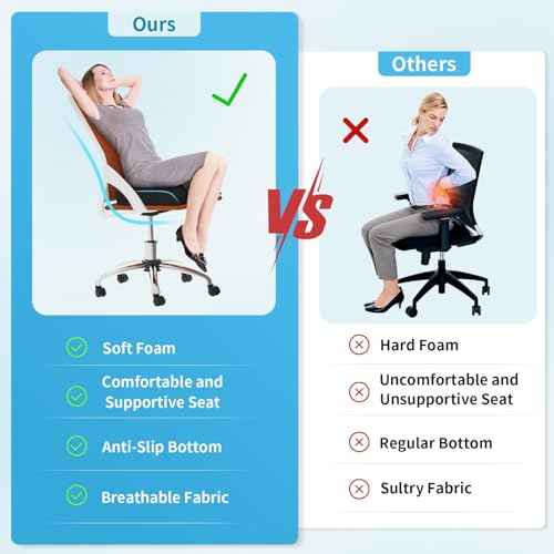 Large Seat Cushion£¬Soft Foam Cushion for Long Sitting Hours on Office Chair, Home & Car, Non-Slip Chair Pad for Relieving Back & Sciatica & Hip & Coccyx Pain (Black)