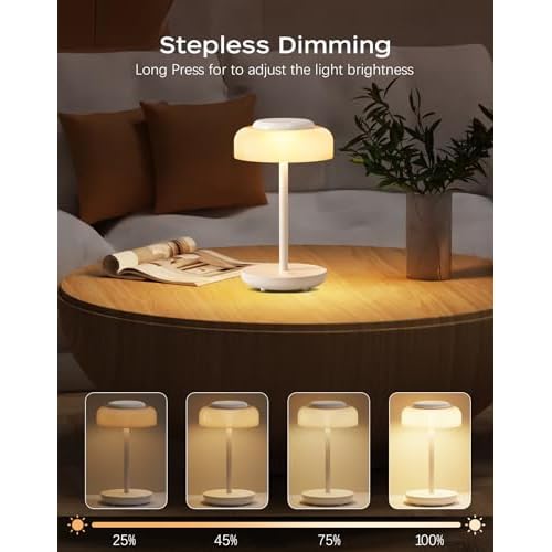 QiMH Battery Operated LED Table Lamp, 5000mAh Rechargeable Cordless Lamp Set of 2, Stepless Dimmable Touch Control, Small Waterproof Desk Night Light for Living Room, Bedroom, Outdoor Bar (White)