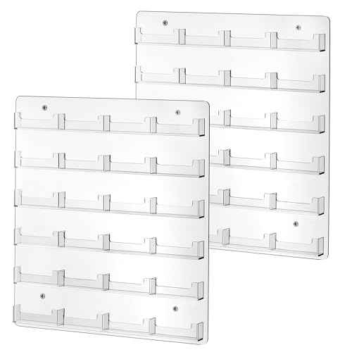 HBlife Clear Acrylic Business Card Holder Wall Mount Sticker Display Rack Multiple Cards Organizer for Gift Cards and Brochures, 24 Pockets(2 Pack)