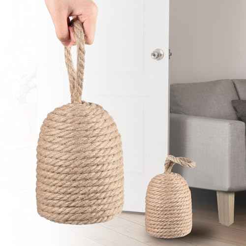 1 Pcs 2 Pcs Decorative Door Stoppers Natural 5.4lb Heavy Door Stop with Handle Weighted Doorstop Indoor Farmhouse Jammer Blocker Keeps Open Bookend Christmas Gifts (Wicker Jute)