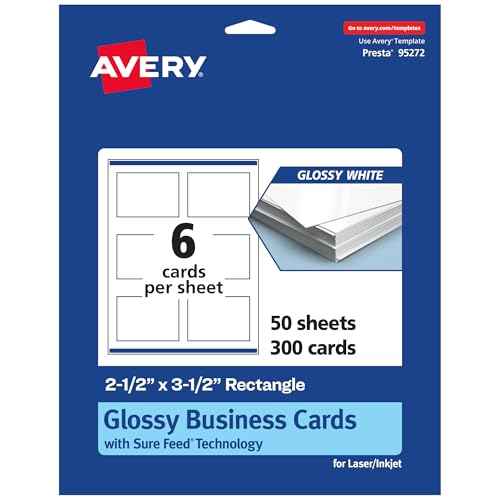Avery Printable Rectangle Business Cards, Sure Feed Technology, 2.5" x 3.5", Glossy White Cardstock, Print-to-the-Edge, Laser/Inkjet Cards, 300 Total