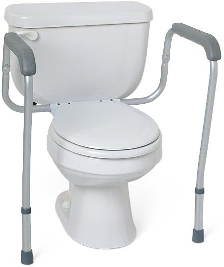 Foldable Toilet Safety Rail with Adjustable Height â Universal Fit for Standard or Elevated Seats â Aluminum Frame, Width Adjustable Armrests, Easy Install Over Toilet