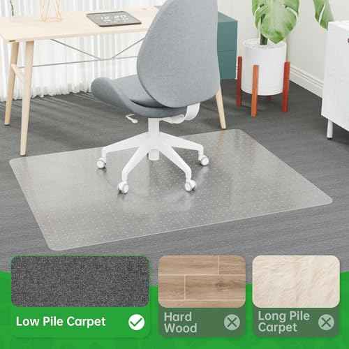 Office Chair Mat for Carpet- 36" x 48" Studded Desk Chair Mat for Low Pile Carpeted Floors, Plastic Floor Mat for Office Chair Over Carpet