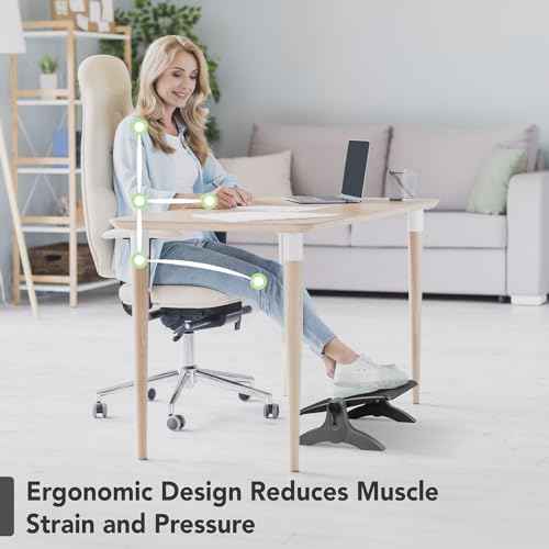 EHO Ottoman, Ergonomic Foot Rest for Under Desk, Adjustable Height and Angle, Rubber Platform, Anti-Slip, Ankle Support, Detachable Washable Cushion, Back and Leg Pain Relief, 21.6"L x 11.4"W, Black