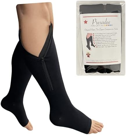 Original Open Toe 20-30 mmHg Firm Compression Circulation Zipper Socks (Black, 5X-Large)