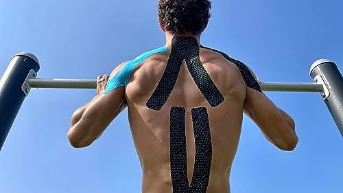 FlexU Kinesiology Tape - 60 2" x 10" Pre-Cut Strips for Lower Back, Knees, & Shoulders; Pain Relief & Support for Muscles & Joints, Shoulders, Knees & Back, Rheumatism, Gout, Osteoporosis (Black)